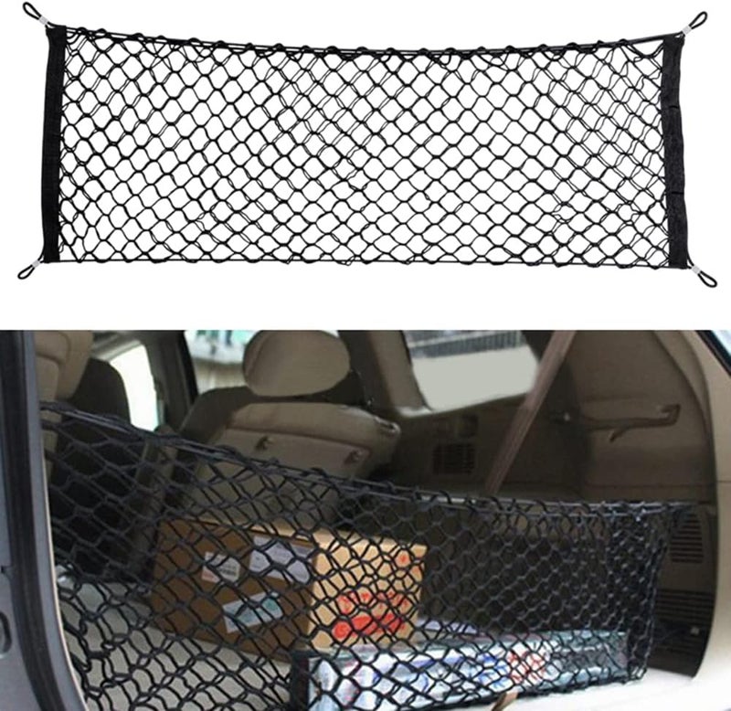 Geweeco Car Rear Cargo Net, Universal Adjustable Elastic Trunk Cargo Storage Organizer Net, Double-Layer Storage Nylon Mesh Compatible for SUV, Jeep, Truck（43.3 x 15.7in） - Image 1